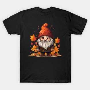 Cute Fall Gnome, Autumn Leaves, Pumpkin, Fall Vibes T-Shirt